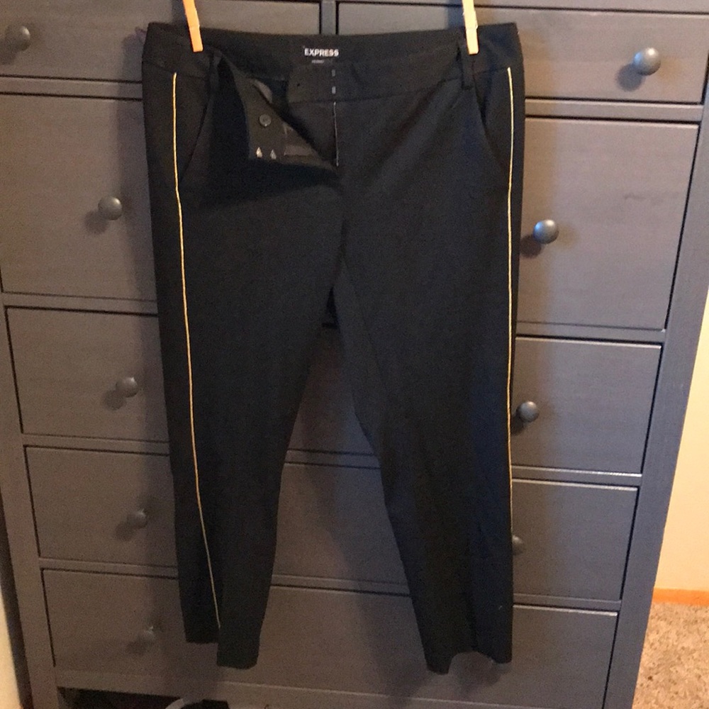 Express | Black Columnist Ankle Pants w/gold pinstripe